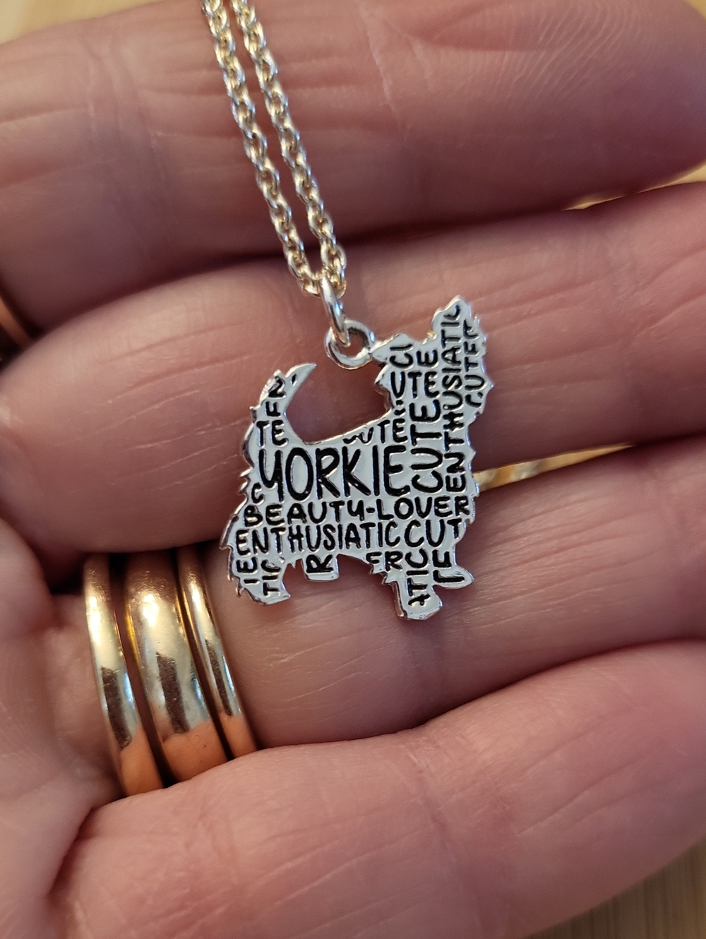 Yorkie Silhouette Pendant Necklace - Silver Plated